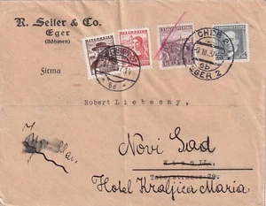 1937 CZECHOSLOVAKIA EGER tob AUSTRIA forwarded NOVI SAD YUGOSLAVIA scarce - Picture 1 of 1