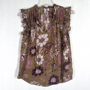 Joie Blouse Shirt XS Floral Ruffle Cap Sleeve Swiss Dot Tie Neck Summer Thin - Picture 1 of 11
