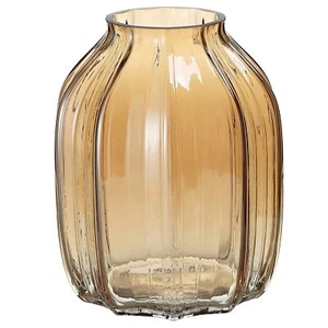 Large Amber Glass Vase for Flowers Ribbed Tall Gold Floor Vase 8.0" Decorativ... - Picture 1 of 6