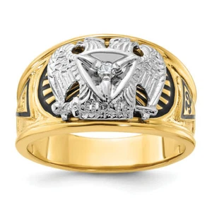 10K Solid Two Tone Gold Mens Black Diamond 32nd Degree Scottish Rite Masonic ... - Picture 1 of 100