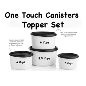 Tupperware NEU Topper 4er Set Stapelkanister weiß mit schwarzen Dichtungen - Bild 1 von 1