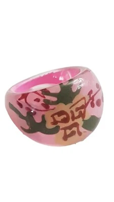 K L 50-51mm ROSA Vintage LUCITE Burbuja Cúpula Flor Cara Grueso Anillo Joyería Foto 1 de 3
