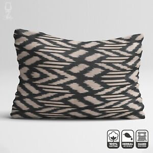 Black & Ivory 100% Ikat Cotton Pillow Cover | 16"x24" (40x60cm) Double Sided