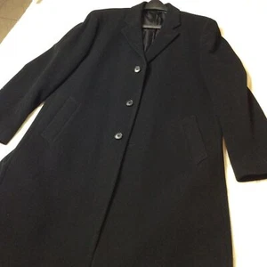 Perry Ellis Portfolio Black Wool Cashmere Single Breasted Overcoat Size 46L - Picture 1 of 10