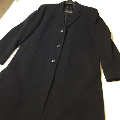 Perry Ellis Portfolio Black Wool Cashmere Single Breasted Overcoat Size 46L - Image 1 of 4