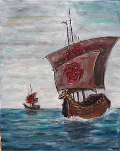 game of thrones TARGARYEN Sail oil painting ship NEW 16x20 WOW original Crowell - Picture 1 of 9