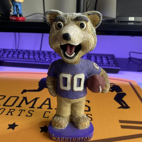 Washington Huskies Mascot Purple Base Bobblehead. Harry The Husker Mascot Bobble Cover