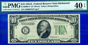 1934A $10 Federal Reserve Note PMG 40EPQ Richmond Star - Picture 1 of 2