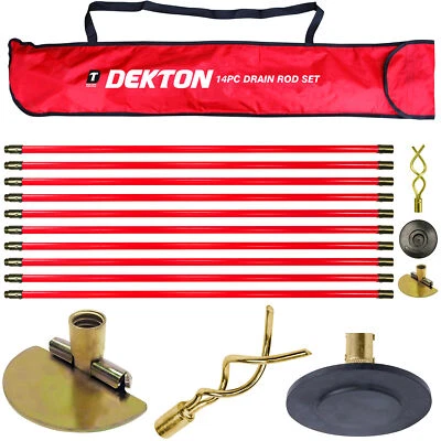 DEKTON Kit asta di scarico professionale 30 piedi stantuffo raschietto vermi aste di pulizia asta borsa da trasporto