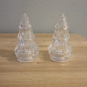 Vintage Clear Plastic Traditional Christmas Tree Salt Pepper Shakers - Picture 1 of 5