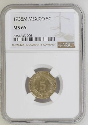 1938 M Mexico 5 Centavos NGC MS 65 - Image 1 of 2