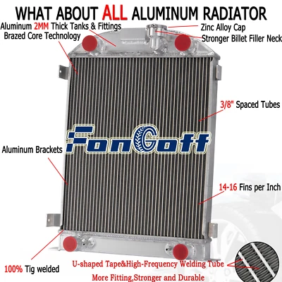 Fit 1932 Ford Model B High Boy FlatHead V8 Engine 3.3L 3 ROW Aluminum Radiator Foto 1 de 4