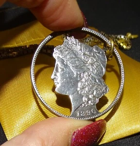 1898 Cut Out Profile Silver Dollar 28" Sterling Silver Pendant 1.20 ounce - Picture 1 of 4