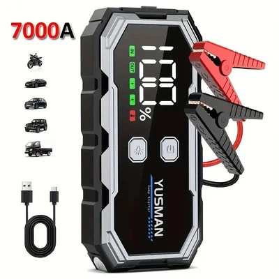 YUSMAN 7000A Car Jump Starter Auto Battery Booster LED Power Bank Pack USB Fast Charger