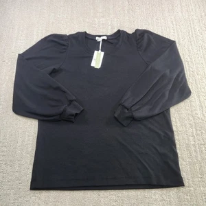 Marine Lagenlook Shirt Damen Large Lexi Ripp Puffärmel Oberteil schwarz Stretch NEU  - Bild 1 von 11