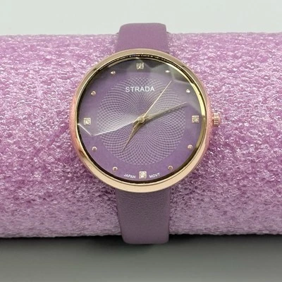 Reloj Strada Movimiento Japonés Oro Púrpura y Rosa Joyas Imitación Cuero Correa Foto 1 de 4