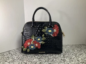 BRAHMIN Borsa a mano nera Melbourne in pelle floreale ricamata con parapolvere - Foto 1 di 17