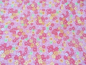 VINTAGE PINK WITH MULTICOLOR FLOWERS SEERSUCKER COTTON FABRIC 1 YARD - Picture 1 of 2