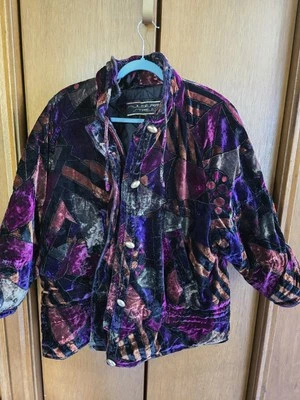 Chaqueta de esquí retro geométrica en tono joya de terciopelo talla M vintage años 80 de gran tamaño para mujer Foto 1 de 4