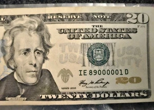 Paper Currency 20$ Fancy Serial Number E 89000001 D -5 OF A Kind- - Picture 1 of 4
