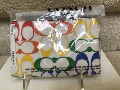 NWT COACH Corner Zip Wristlet Rainbow Signature Canvas 3289 (Factory Sealed) - Image 1 of 2
