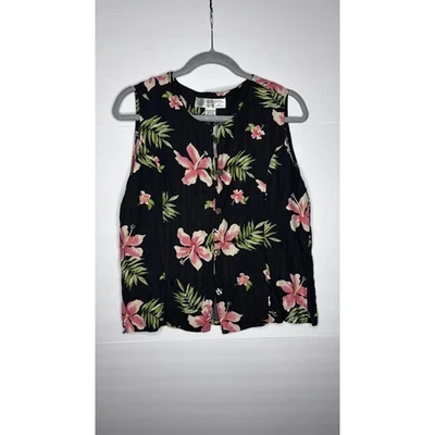 PINEAPPLE MOON 100% SILK HAWAIIAN BUTTON-UP TANK SIZE XL - Image 1 of 3