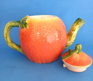 Bloomingdale’s Orange Italian Majolica Ceramic Glazed Teapot Made In Italy VTG - Picture 1 of 8