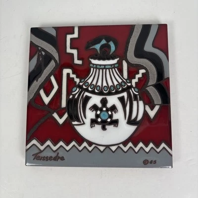 Cleo Teissedre Hand Painted Ceramic Tile Trivet Southwestern Wall Decor '85 - Image 1 of 4
