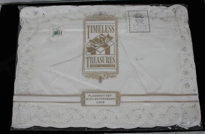 TIMELESS TREASURES BATTENBERG WHITE LACE PLACEMAT NAPKIN SET OF 4 NEW IN PACKAGE - Image 1 of 3