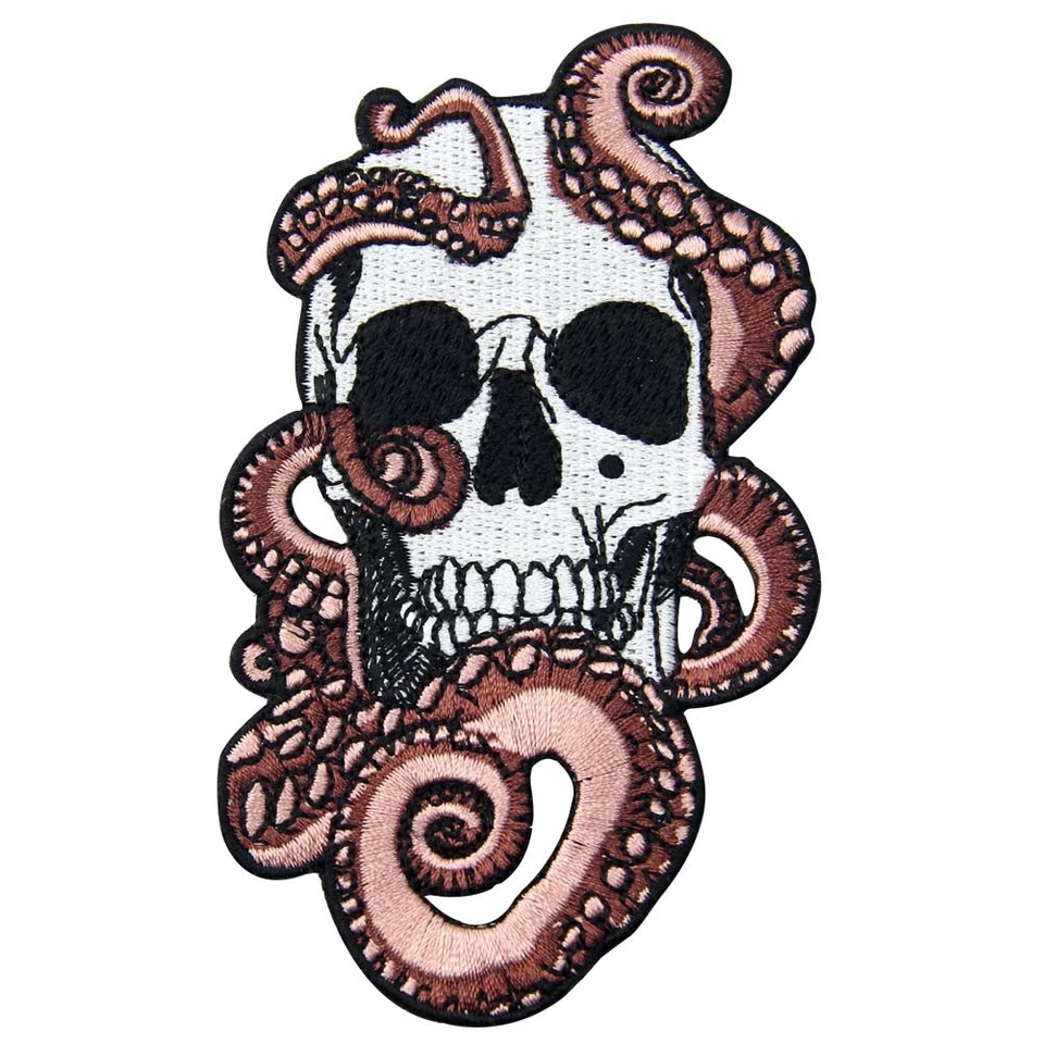 Embroidered Patches Iron Sew On patch transfers Badges appliques Skull  Octopus - Image 1 of 4