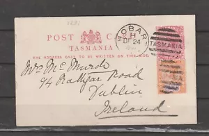 Tasmania UPRATED POSTAL CARD to Ireland 1897 - Picture 1 of 2