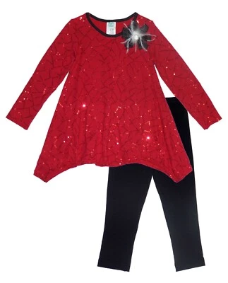 Nuevo Niñas Boutique Melocotones y Crema Talla 4 Rojo Negro Lentejuelas Vestido de Navidad Conjunto Foto 1 de 3