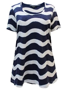 JD Williams NAVY Wavy Striped Cotton Short Sleeved Top Plus Sizes 16 to 30 - Picture 1 of 3