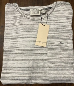 NWT Scotch Soda Shirt White Gray Striped Injection Slub Pocket Tee Men’s XL. C1 - Picture 1 of 7