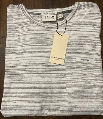 NUEVO CON ETIQUETAS Camisa Scotch Soda Blanca Gris Rayas Inyección Slub Bolsillo Camiseta Para Hombre XL. C1 Foto 1 de 4