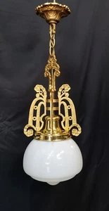 Art Nouveau Pendant Light Fixture w/ Textured Opaque Shade 28" T x 10" GS00445 - Picture 1 of 10