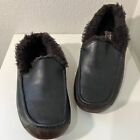 Ugg Men Size 10 Ascot Loafer Slipper Black Brown Fur Lined