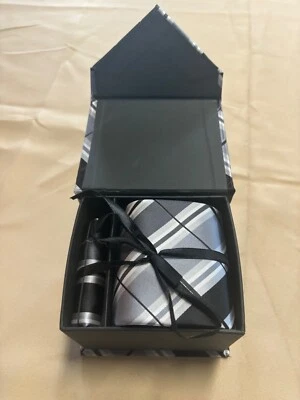 NEW Pierre Cardin Tie and Pocket Square Set - Gray / Purple Stripes - Image 1 of 4