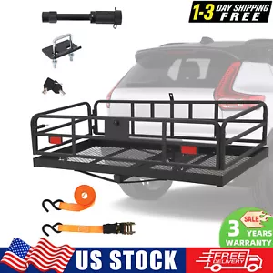 500lb Folding Trailer Hitch Mount Cargo Carrier Baske Rear Luggage Rack Camping - Foto 1 di 6