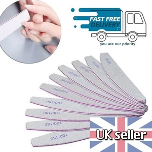 Nail Files 100/180/240 Grit Professional Quality Half Moon Buffer Emery Board - Picture 1 of 15
