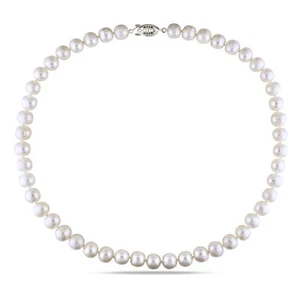 Amour White 18" 9-10 mm Cultured Freshwater Pearl Necklace with Silver Clasp - Picture 1 of 3