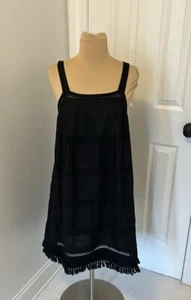 Calypso St. Barth Black Linen Lace Trim Fringe Hem Dress size M - Picture 1 of 7