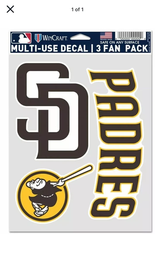 SAN DIEGO PADRES 3-MULTI USE DECALS FAN PACK NEW WINCRAFT 😎⚾ - Image 1 of 1
