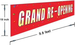 Red GRAND RE-OPENING Advertising Fabric Vinyl Letter Banner Flag Sign 19"x10 ft - Picture 1 of 4
