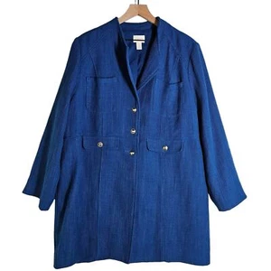 Chaqueta de tweed tejida Chico's 3 XL/16 azul verdoso texturizado botón abrigo delantero - Imagen 1 de 10