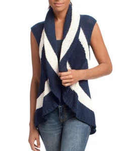 CAbi Sweater Vest knit Style # 679 Nautical Striped Blue Cream open front XS New - Picture 1 of 7