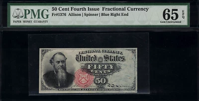 FR-1376 $0.50 Fourth Issue Fractional Currency - Stanton - 50 Cents - PMG 65 EPQ - Image 1 of 2