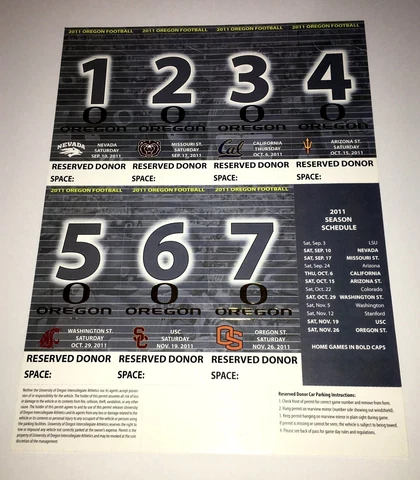OREGON DUCKS FOOTBALL 2011 SEASON SCHEDULE TICKETS SHEET HOME GAME DONOR PARKING Cover