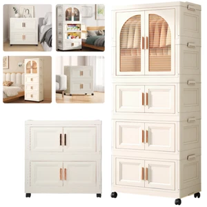 Large Folding Storage Box Stackable Case Cabinet Closet Home Organizer on Wheels - Picture 1 of 22
