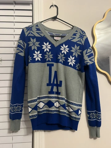 Official MLB LA Los Angeles Dodgers Christmas Sweater Womens size large Cover